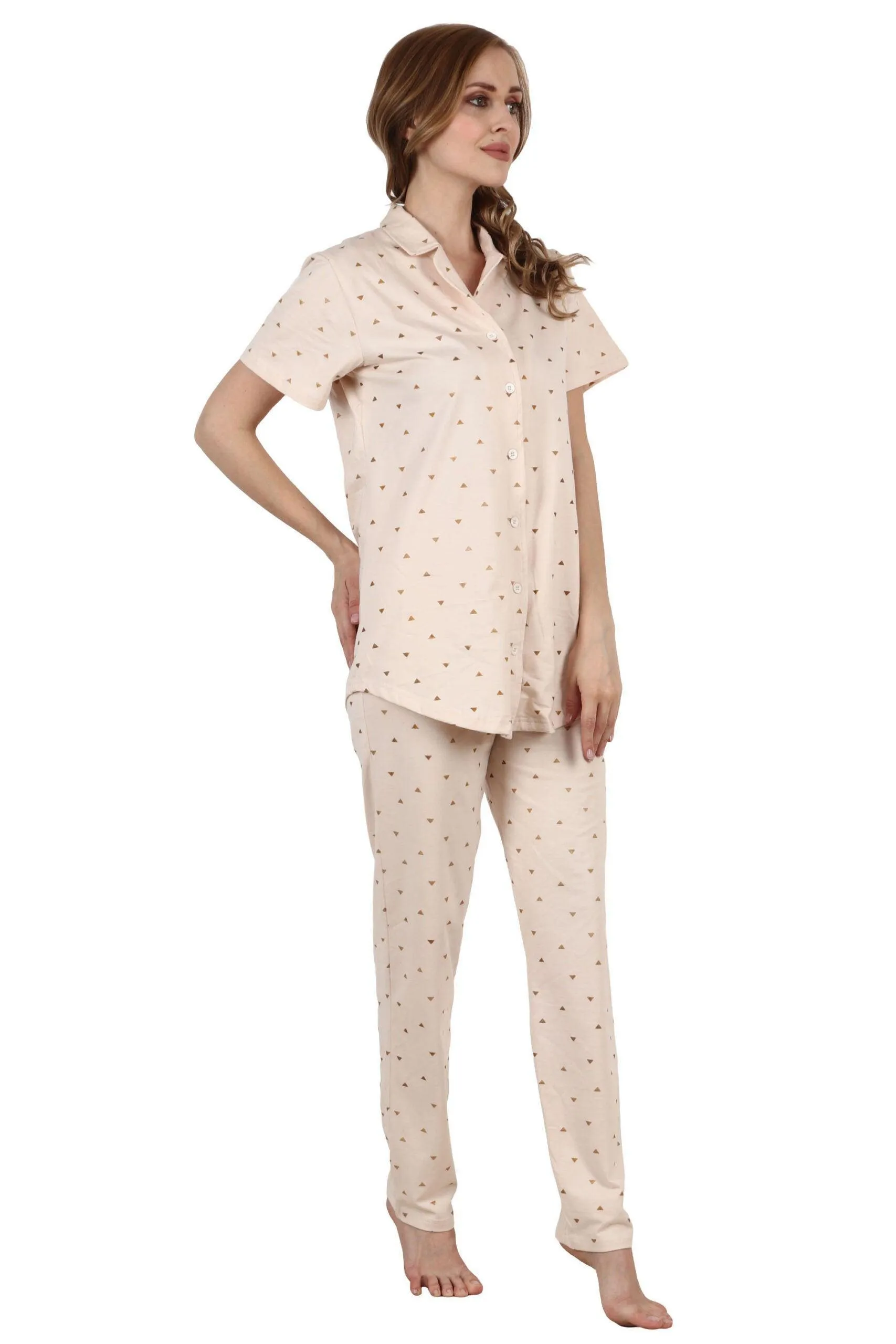 Light Brown Triangle Printed Night Suit Set