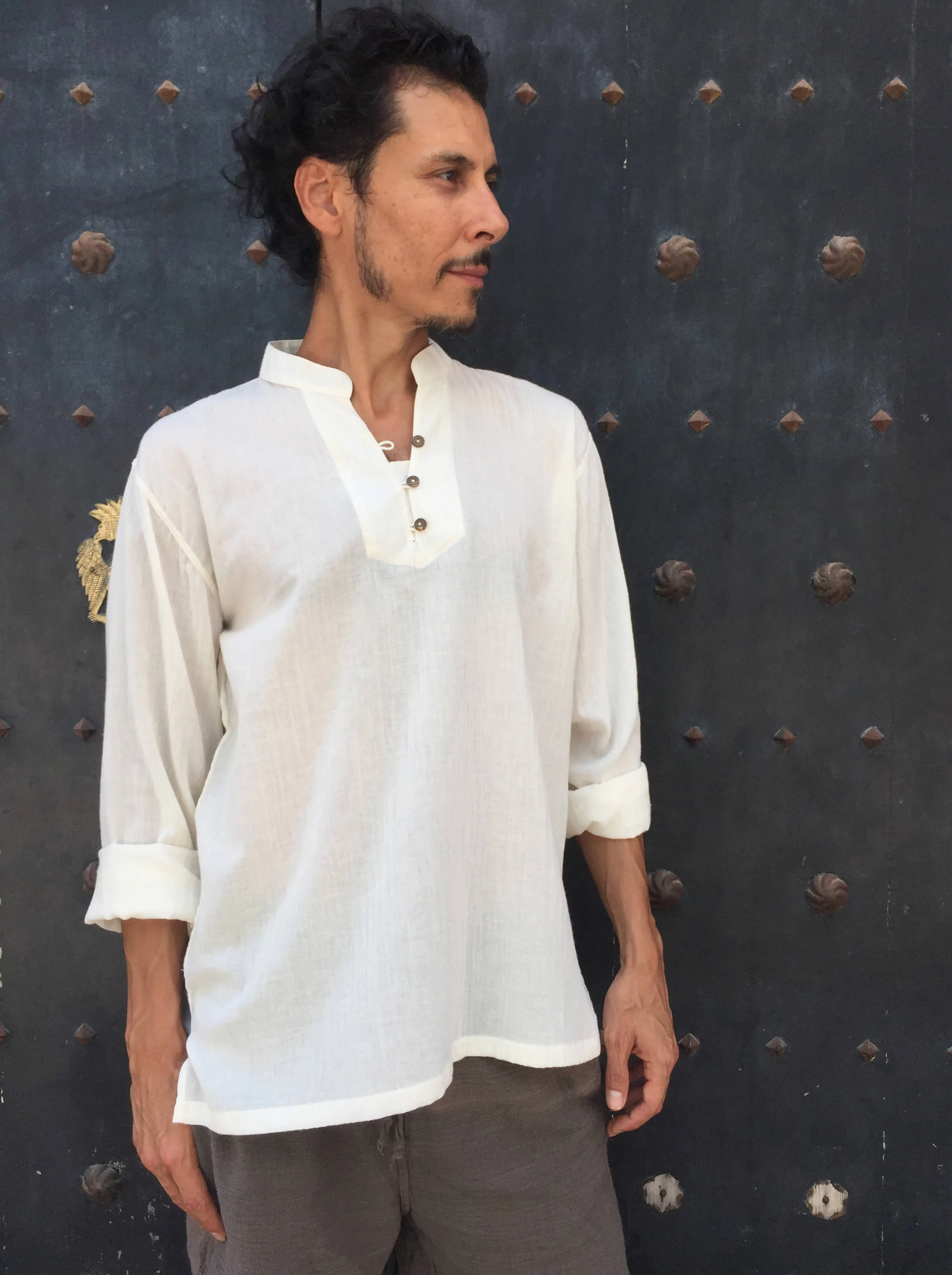 Light Cotton Kurta in Stone Grey