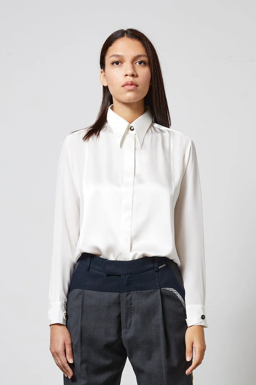 LOCK white - silk shirt