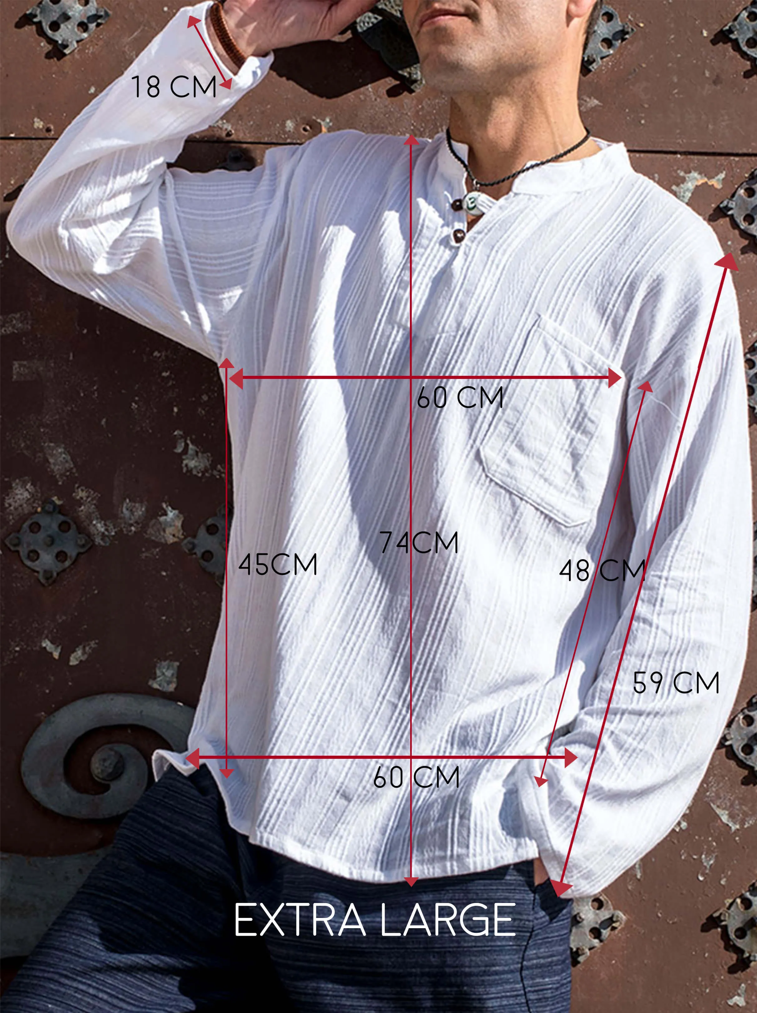 Long Sleeve Textured Cotton Shirt with Coconut Buttons