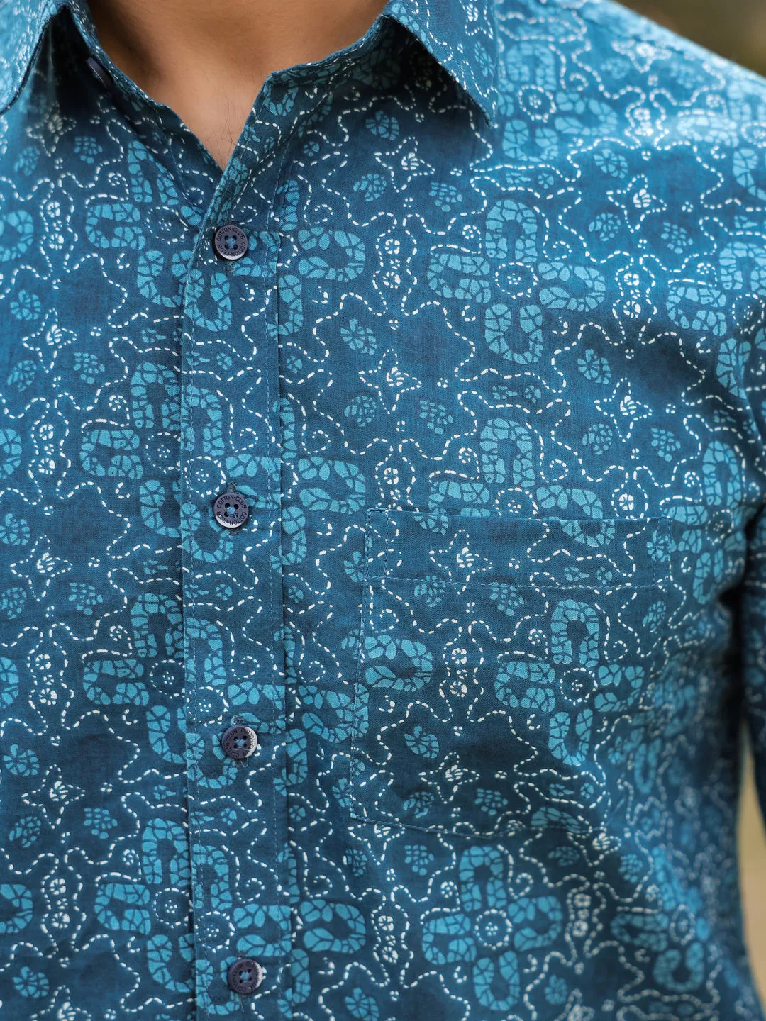 Men's Floral Print Pure Cotton Teal Casual Shirt