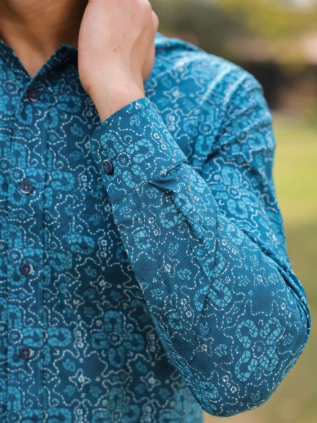 Men's Floral Print Pure Cotton Teal Casual Shirt