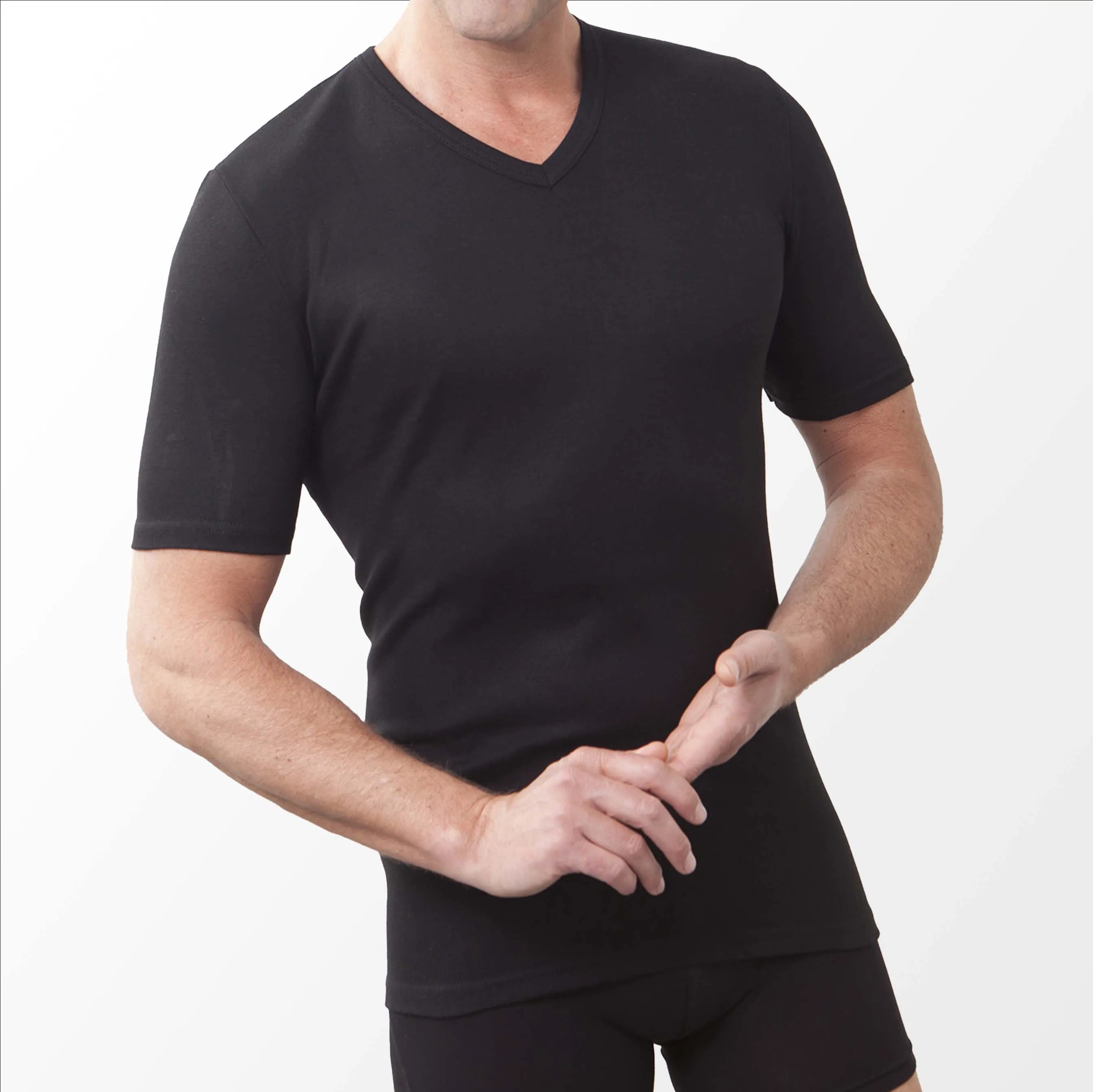 Mens V-neck Rib Structure Thermal Cotton Vest T-shirt