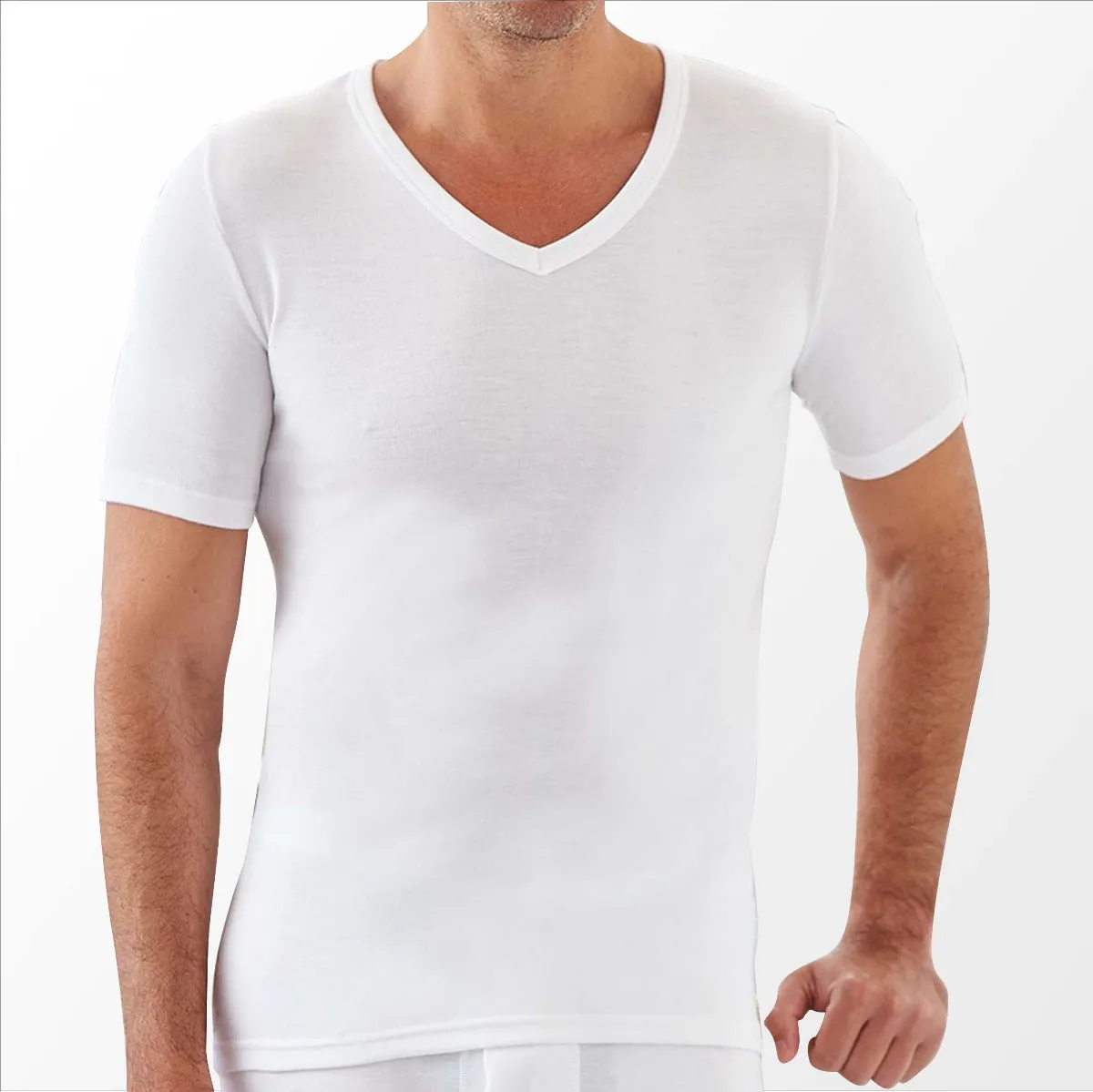 Mens V-neck Rib Structure Thermal Cotton Vest T-shirt