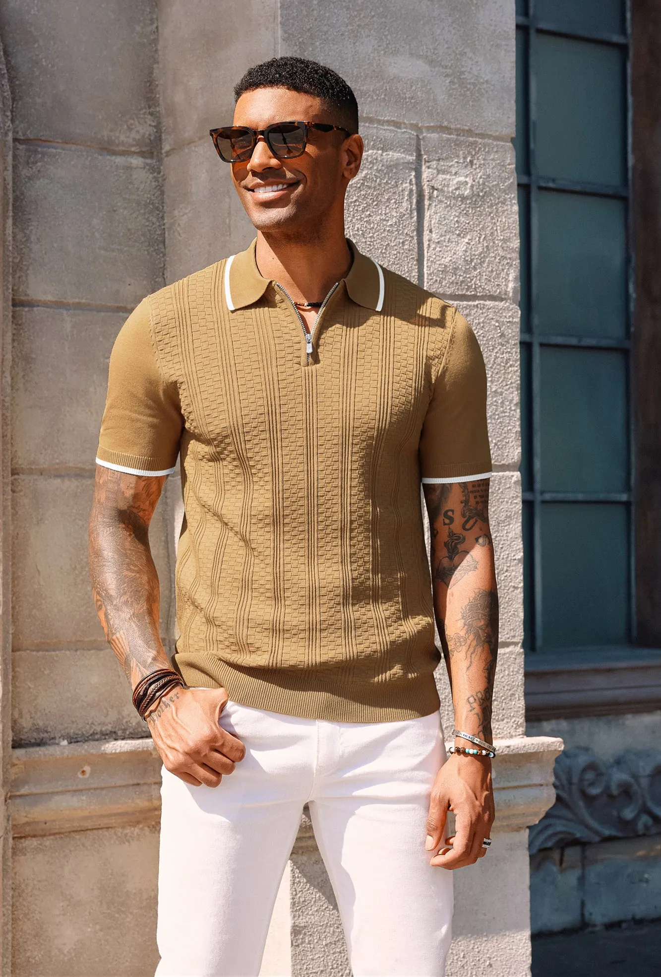 Mens Vintage Polo Shirts Texture Pattern Knit Golf Polo Shirts