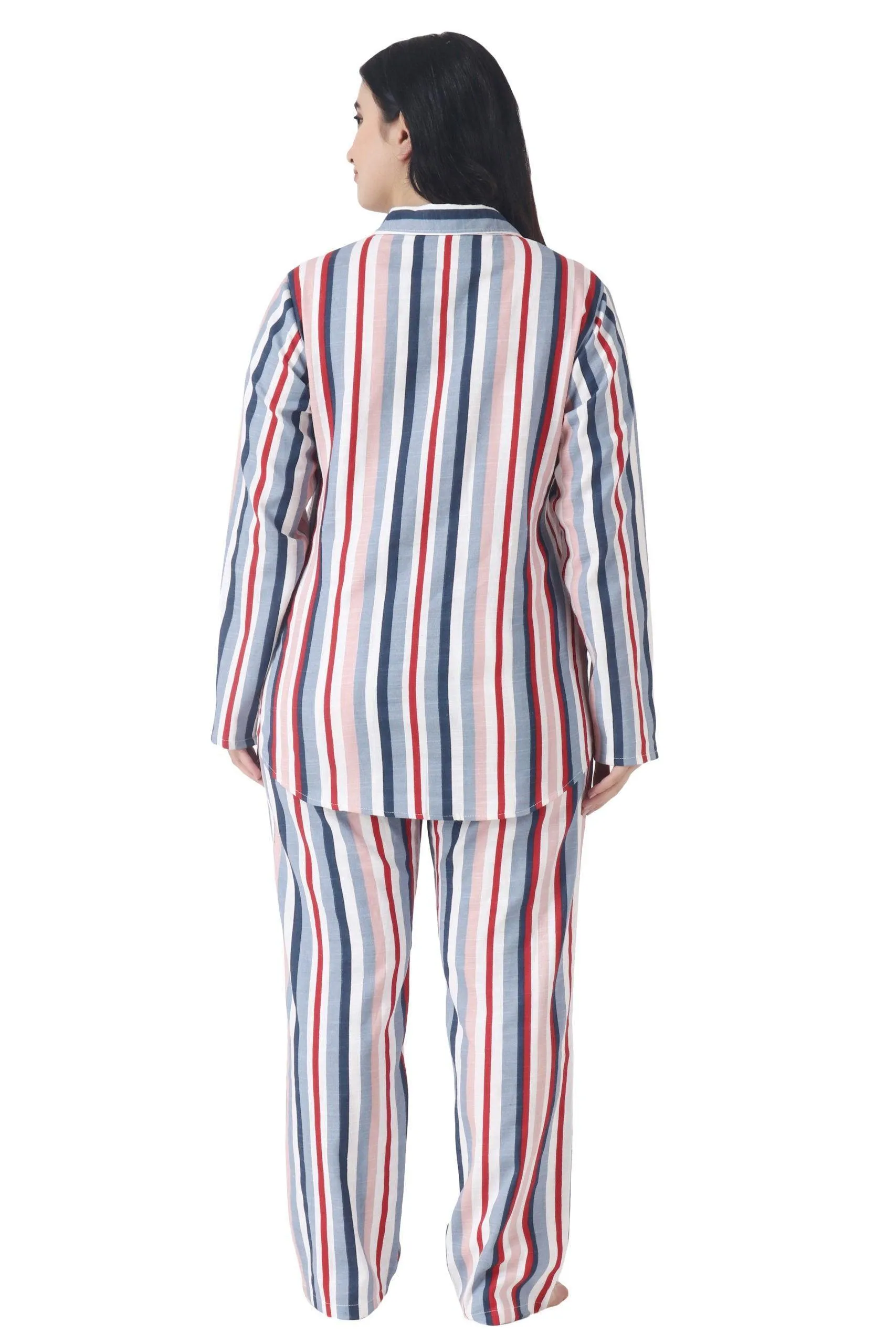 Multicolored Vertical Striped Night Suit Set