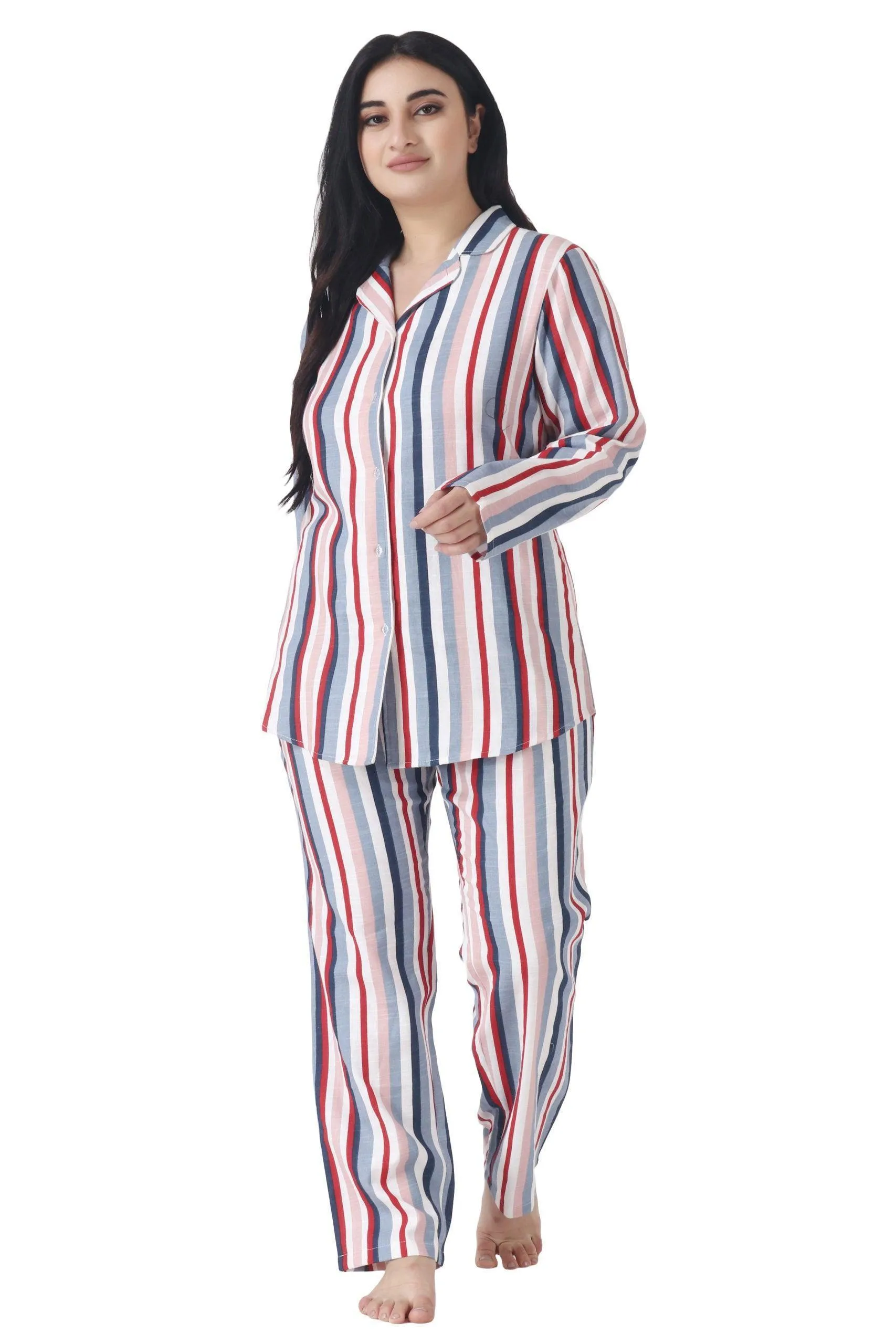 Multicolored Vertical Striped Night Suit Set