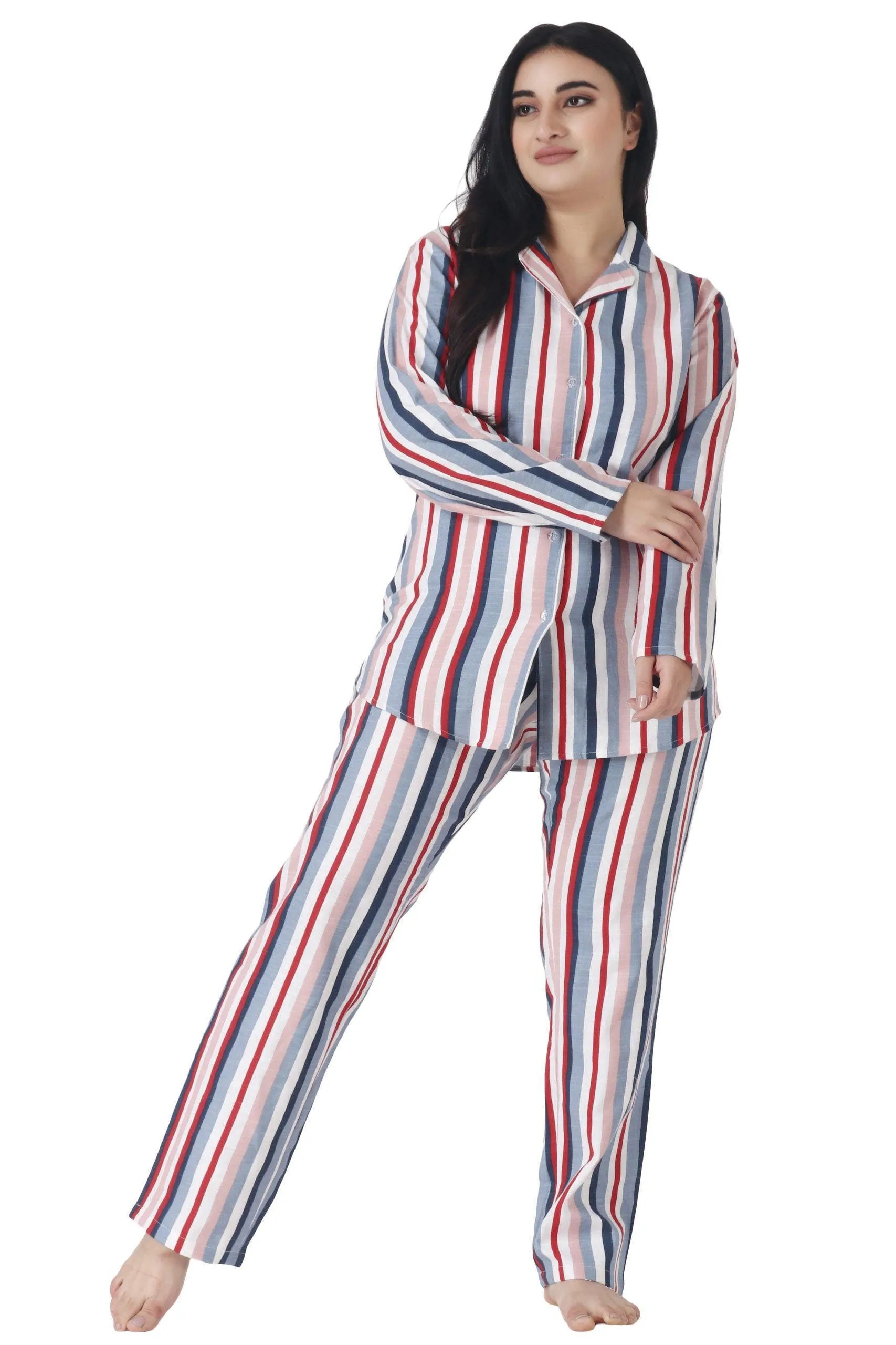 Multicolored Vertical Striped Night Suit Set