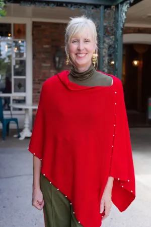 Poncho W/Pearls | Red