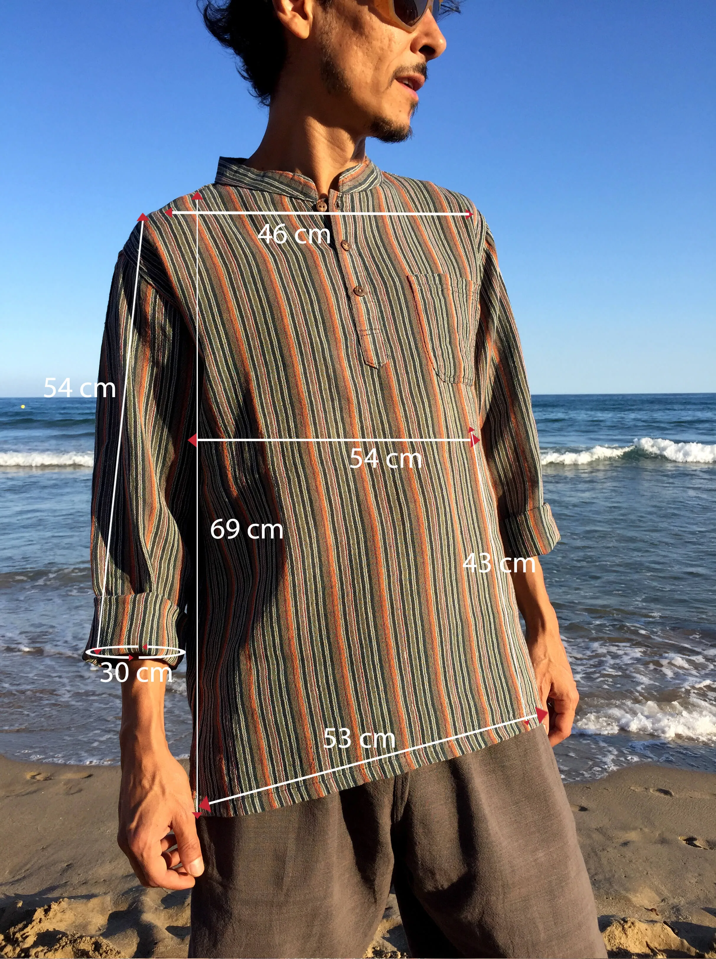 Raw Cotton Pinstripe Kurta Orange Tones