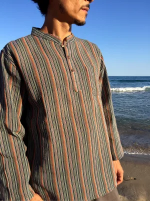 Raw Cotton Pinstripe Kurta Orange Tones