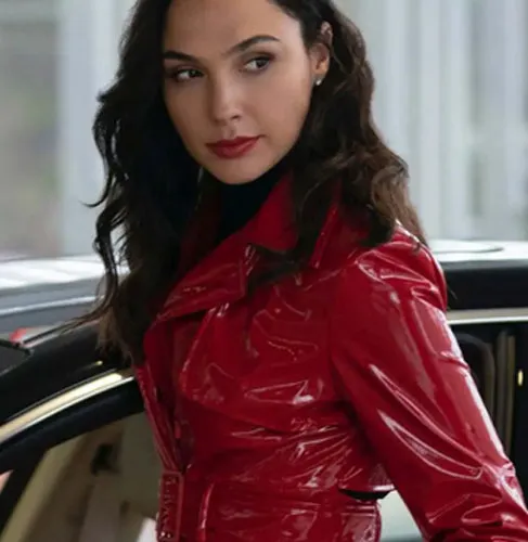 Red Notice Gal Gadot Red Genuine Leather Trench Coat