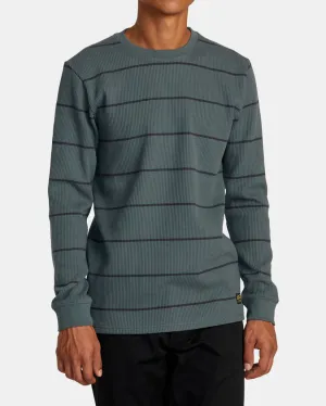 RVCA DAYSHIFT THERMAL STRIPE LONG SLEEVE - BALSAM GREEN