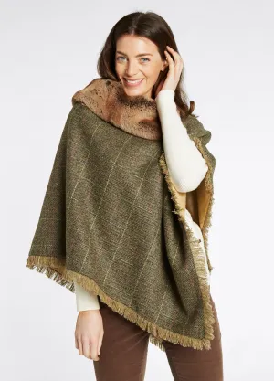 Silverfir Tweed Poncho m. kunstpels, Thistle