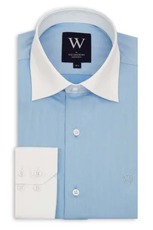 Sky Blue Cutaway White Collar Shirt with Faint Stripe