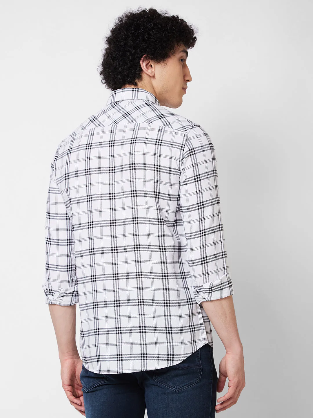 Spykar White CHECKED FULL SLEEVE Shirt For Men