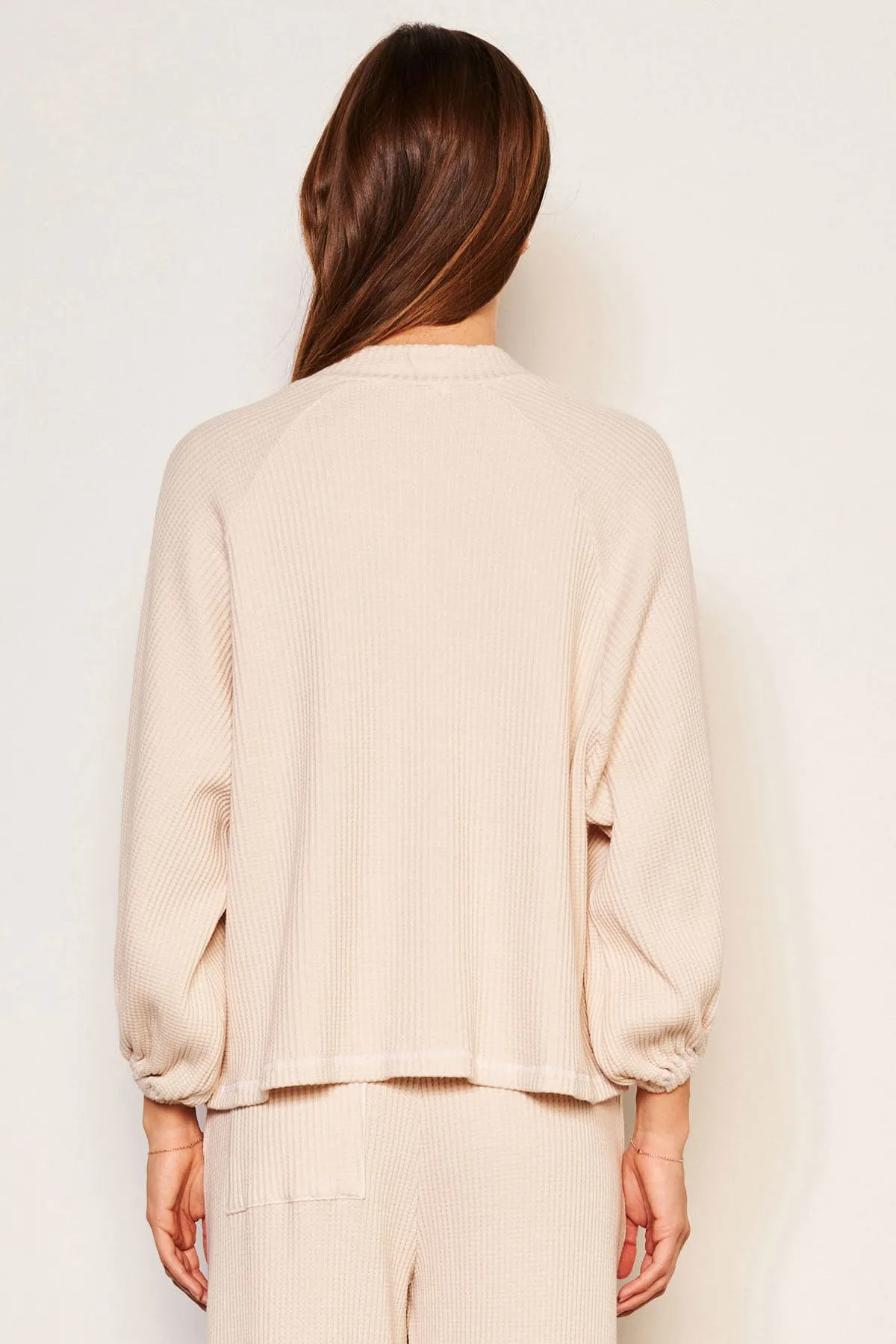 Sundry Thermal Mock Neck Dolman Shirt in Oyster