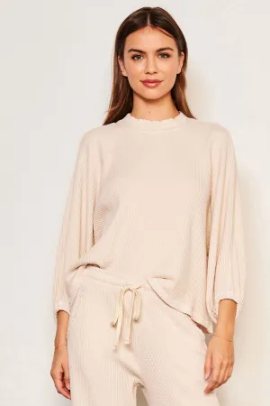 Sundry Thermal Mock Neck Dolman Shirt in Oyster