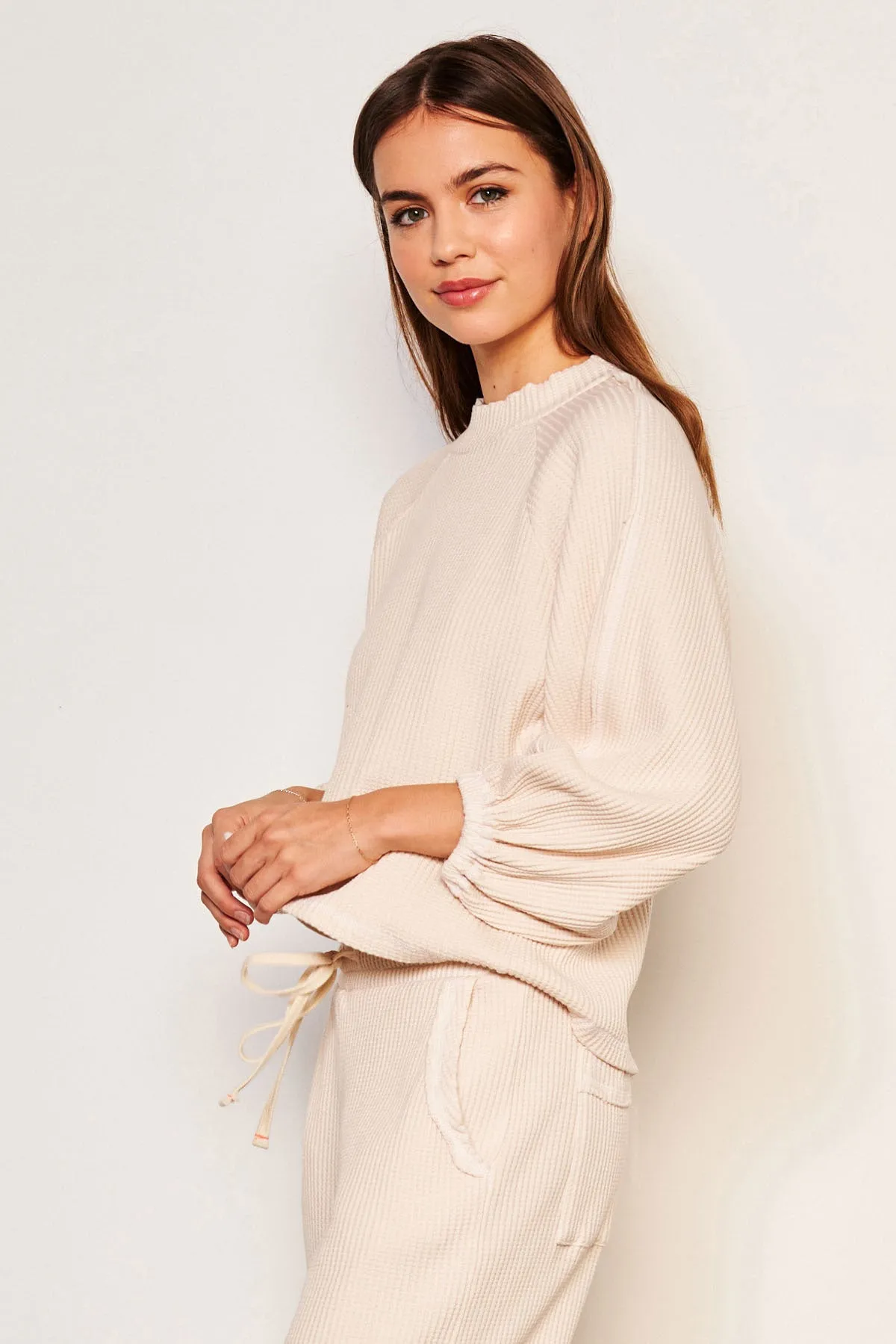 Sundry Thermal Mock Neck Dolman Shirt in Oyster