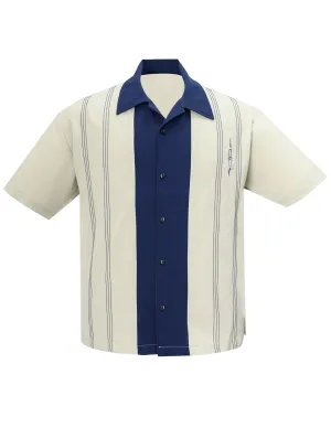 The Harper Bowling Shirt in Stone & Navy