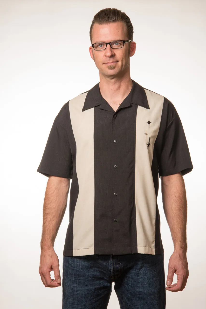 Three Star Panel Bowling Shirt in Black