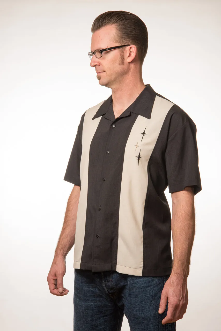 Three Star Panel Bowling Shirt in Black