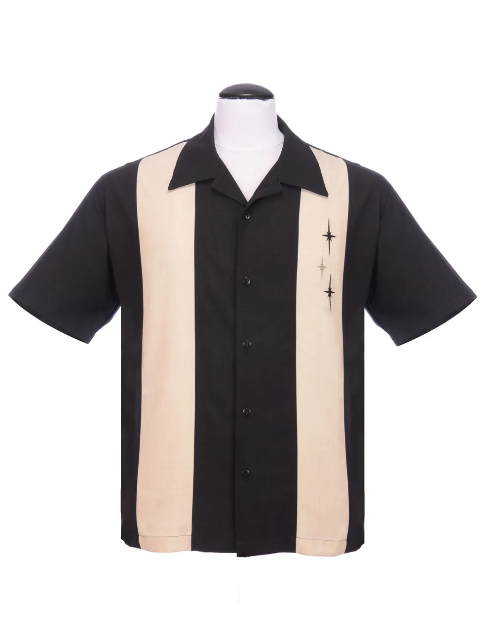 Three Star Panel Bowling Shirt in Black