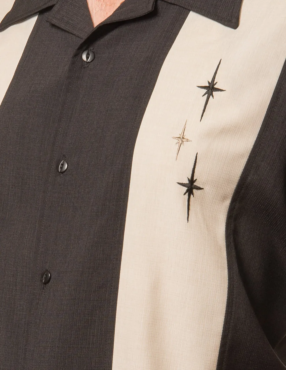 Three Star Panel Bowling Shirt in Black