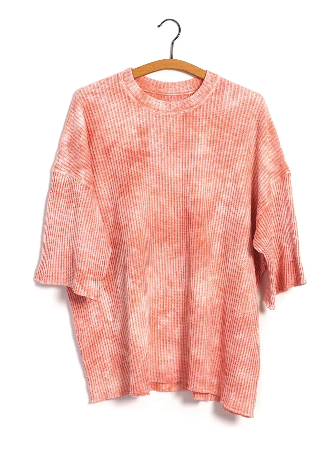 TIE DYE T-SHIRT | Enzyme & Silicon Washed Thermal Crewneck | Pink