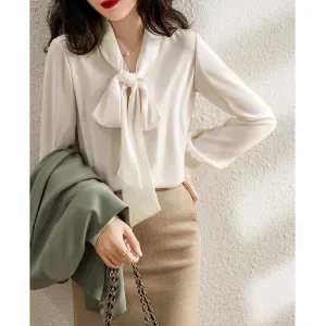 White Tie Bow OL Chiffon Shirt