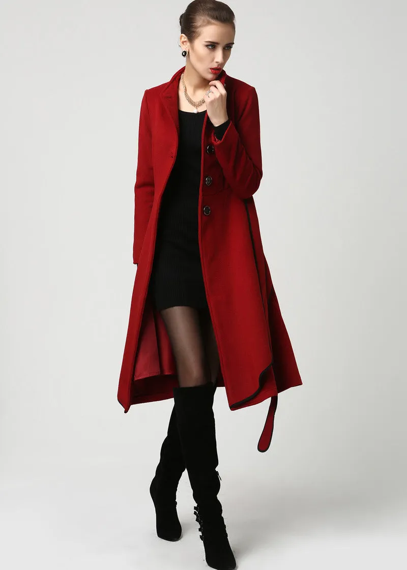 Womens midi Red Cashmere Coat Warm jacket 1111#