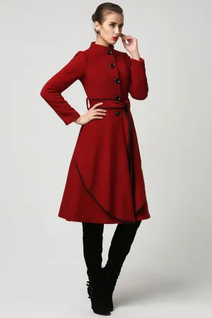 Womens midi Red Cashmere Coat Warm jacket 1111#