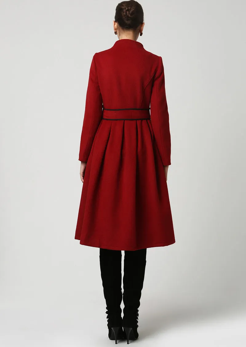 Womens midi Red Cashmere Coat Warm jacket 1111#