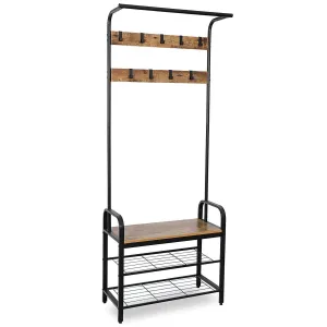 ZENY™ Industrial Coat Rack Shoe Bench, Hall Tree Entryway Storage Shelf